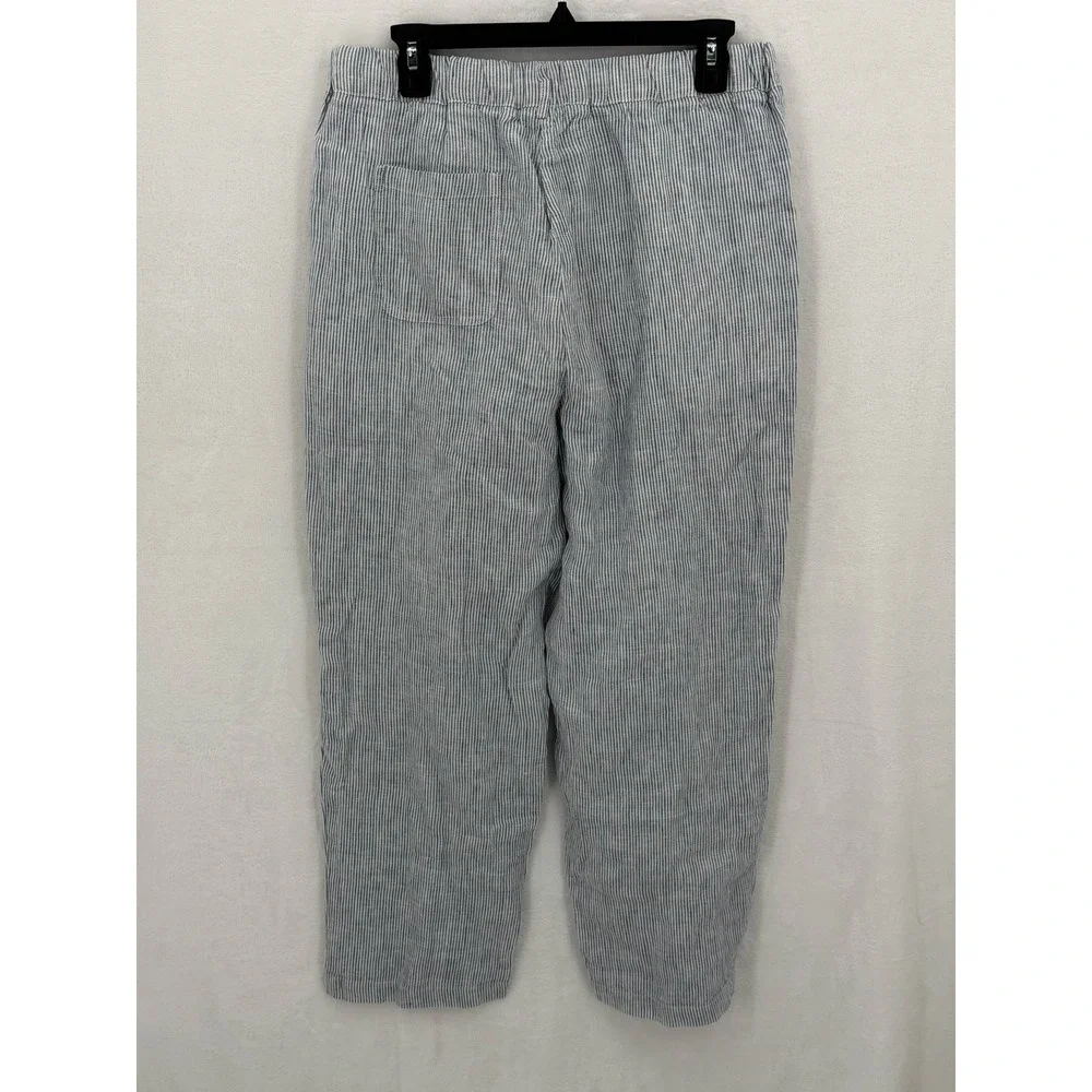 Quince Pants Womens Medium Blue Pinstripe European Linen Summer Beach Coastal